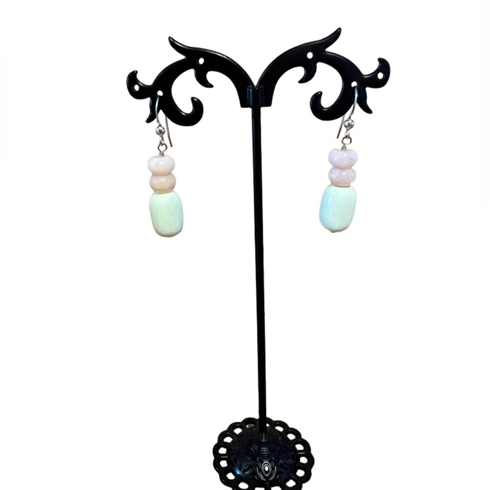 Natural Stone Artisan Pierced  Wire Hook Dangle‎ Boho Earrings